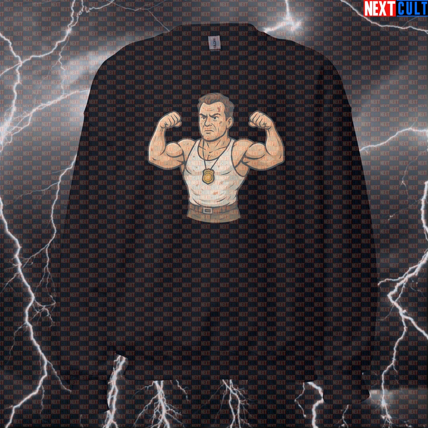 Die Hard Lift Harder Funny Gym Sweatshirt | Workout Sweater for Lifters Bodybuilding Christmas Films Fitness Gym Powerlifting Pump Cover Workout Next Cult Brand