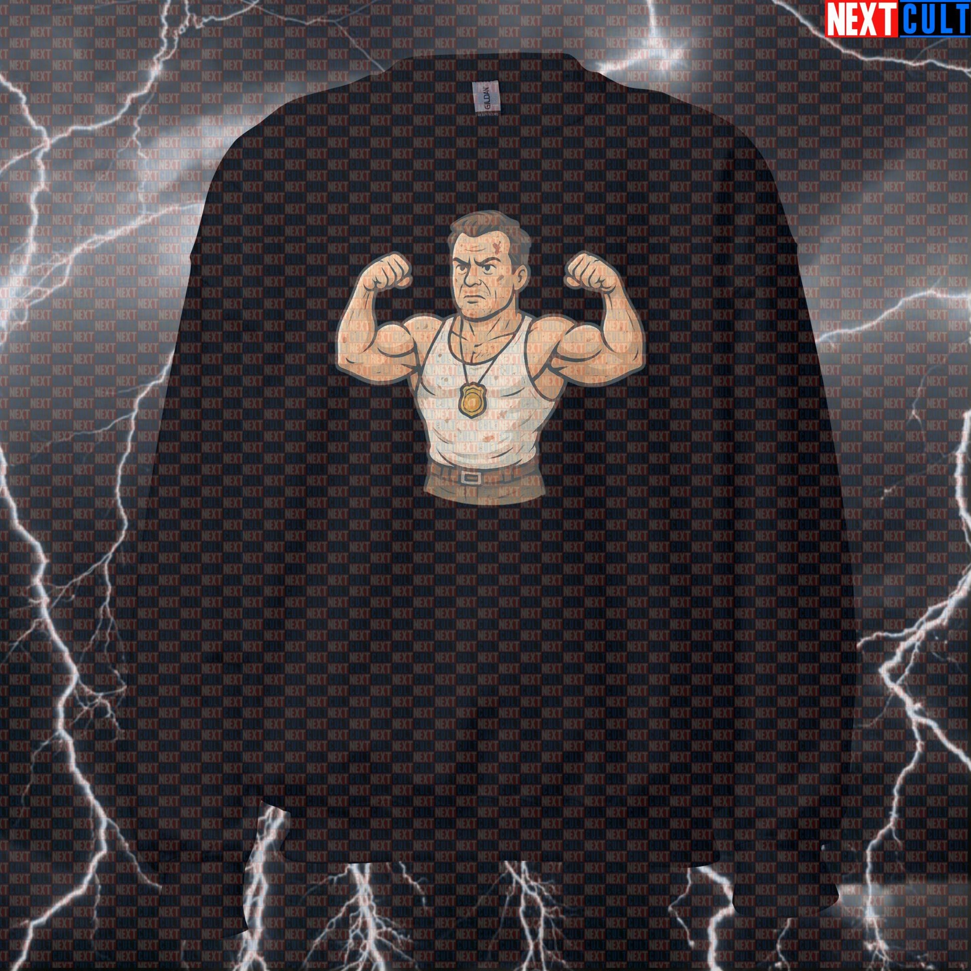 Die Hard Lift Harder Funny Gym Sweatshirt | Workout Sweater for Lifters Bodybuilding Christmas Films Fitness Gym Powerlifting Pump Cover Workout Next Cult Brand