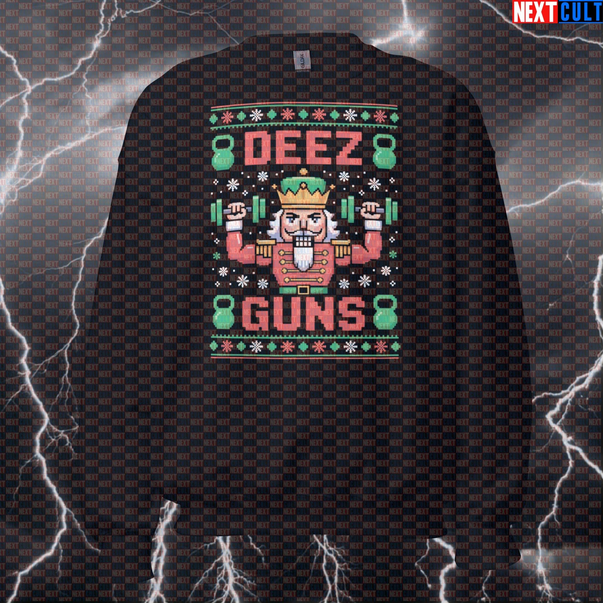 Deez Guns Nutcracker Funny Gym Sweatshirt | Christmas Bodybuilding Meme Sweater | Festive Pump Cover Bodybuilding Christmas Fitness Gym Kettlebell Pump Cover Workout Next Cult Brand