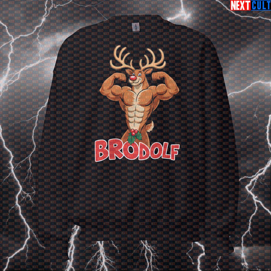 Brodolf The Red-Nosed Gainsdeer Funny Gym Sweatshirt | Christmas Workout Sweater For Lifters & Gym Bros Sweatshirts Bodybuilding Christmas Fitness Gym Pump Cover Workout Next Cult Brand