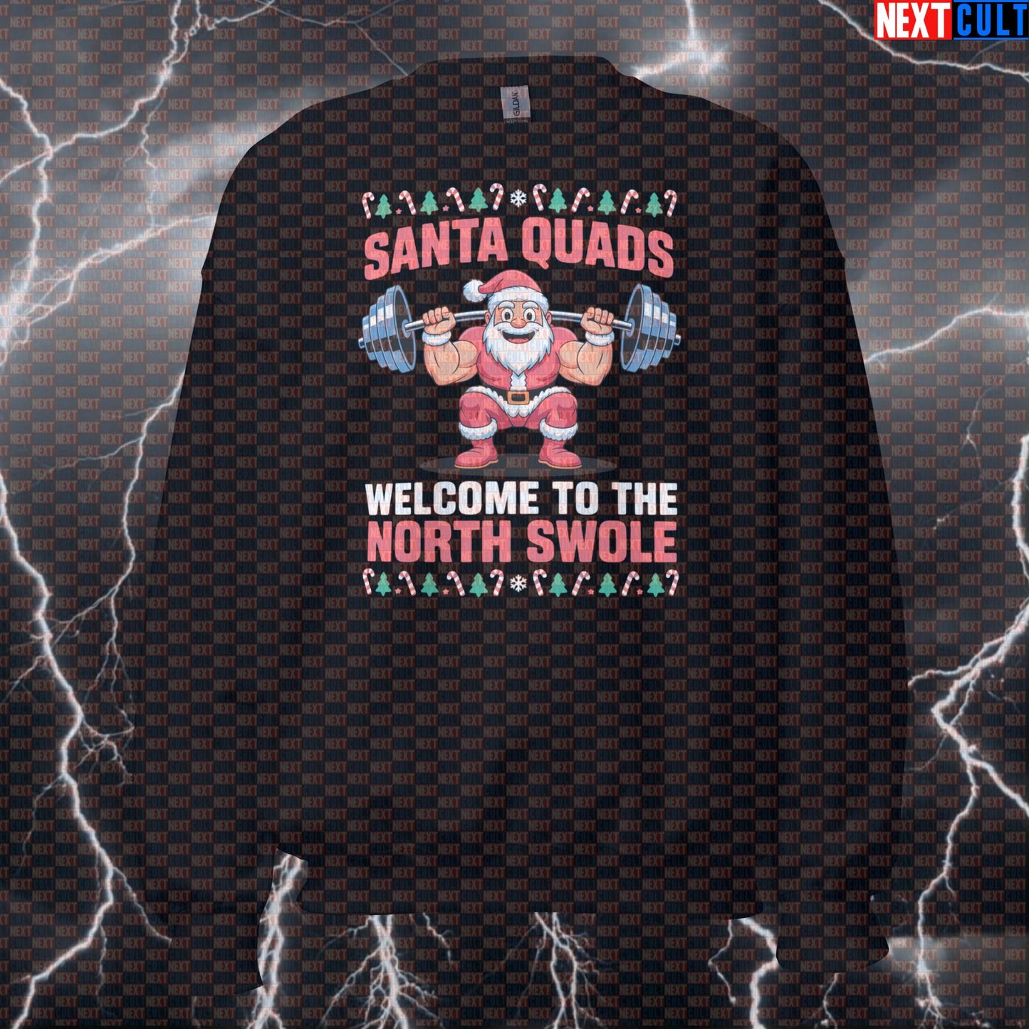 Santa Quads Funny Christmas Gym Sweatshirt - Festive Workout Pullover Jumper Crewneck Pump Cover Sweatshirts Bodybuilding Christmas Fitness Gym Leg Day Powerlifting Pump Cover Workout Next Cult Brand