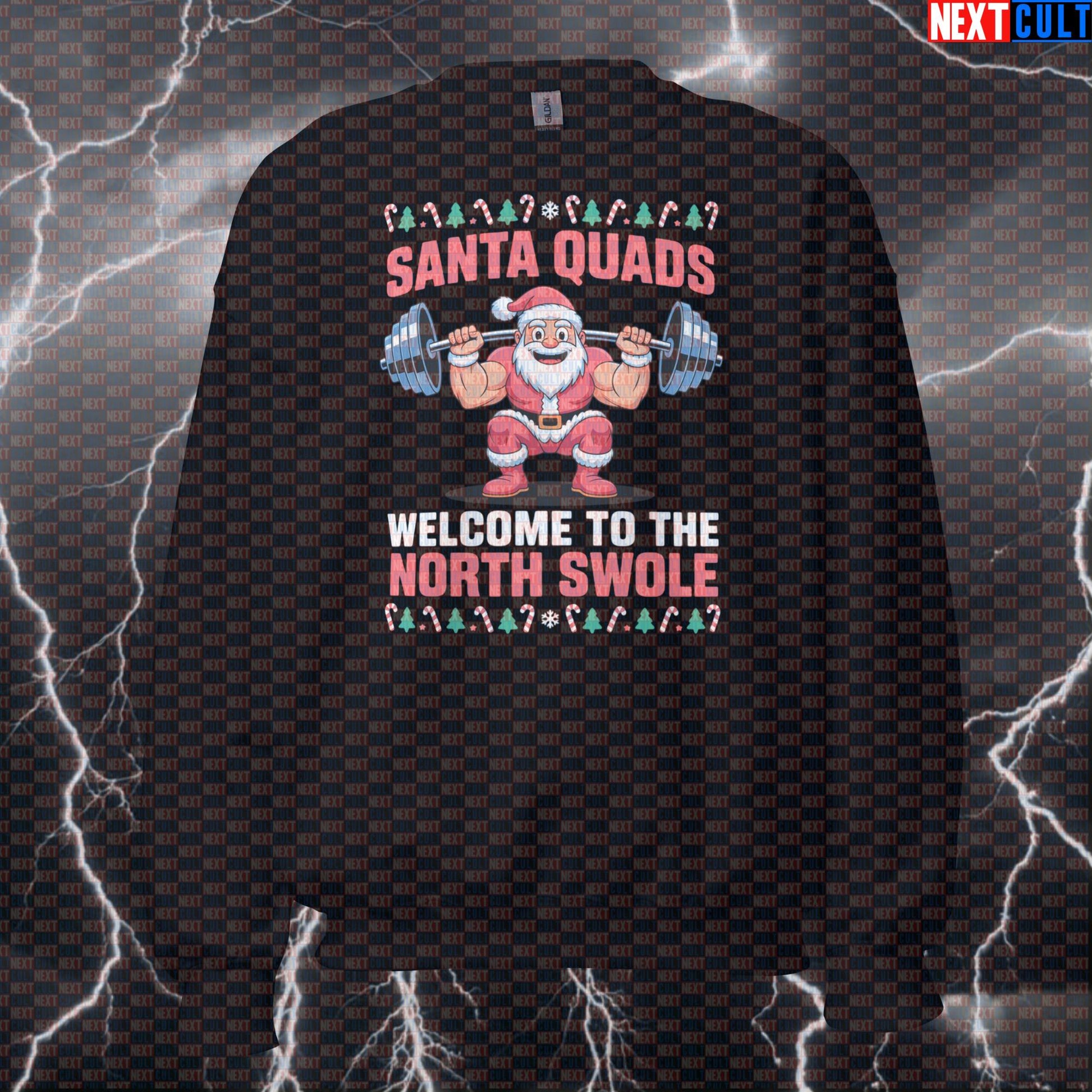 Santa Quads Funny Christmas Gym Sweatshirt - Festive Workout Pullover Jumper Crewneck Pump Cover Sweatshirts Bodybuilding Christmas Fitness Gym Leg Day Powerlifting Pump Cover Workout Next Cult Brand