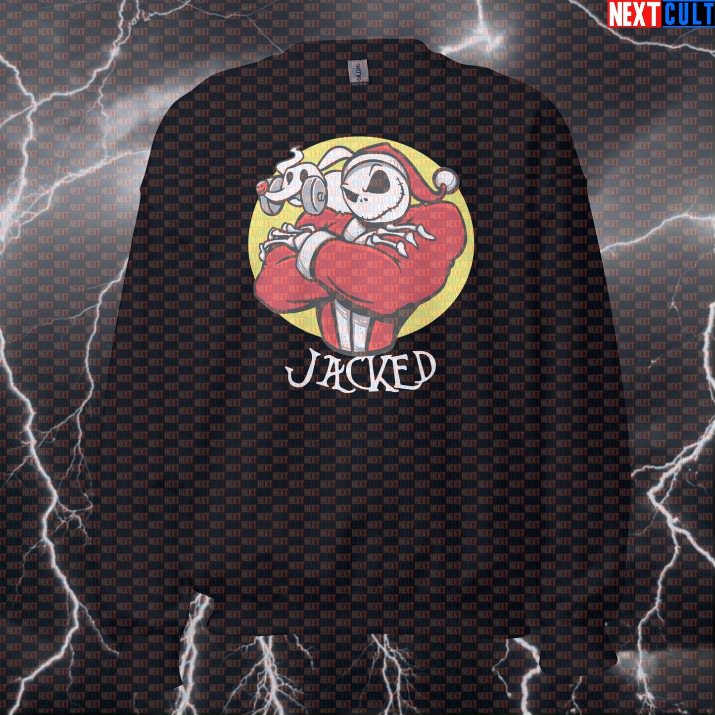 Jacked Skellington Funny Gym Sweatshirt - Nightmare Before Christmas Workout Pullover Pump Cover Sweatshirts Bodybuilding Christmas Films Fitness Gym Pump Cover Workout Next Cult Brand