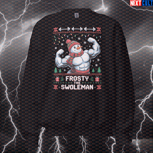 Frosty The Swoleman Funny Christmas Gym Sweatshirt - Festive Bodybuilding Workout Pullover Jumper Sweatshirts Bodybuilding Christmas Fitness Gym Pump Cover Workout Next Cult Brand