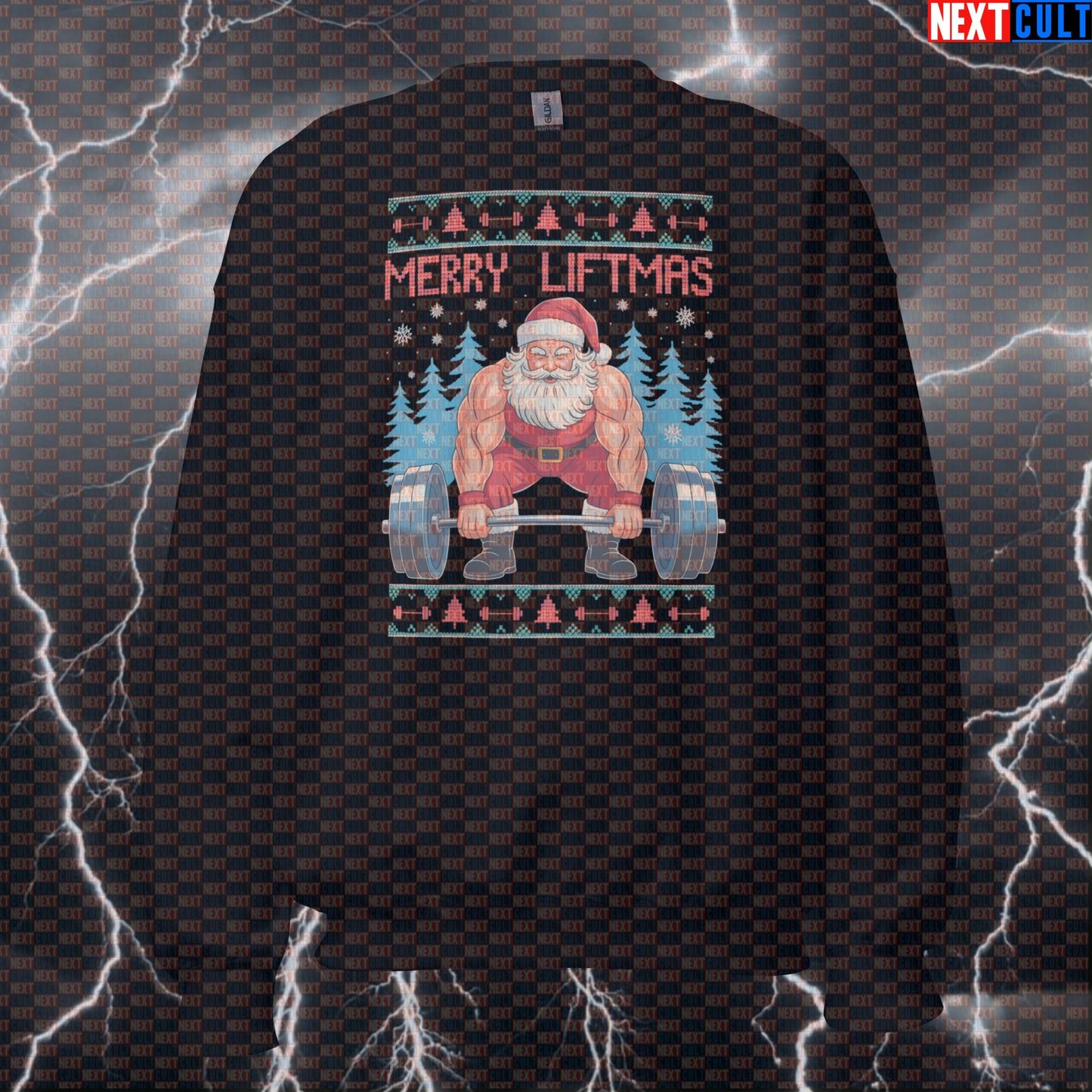 Merry Liftmas Funny Gym Sweatshirt | Swole Santa Claus Fitness Meme Sweater | Christmas Workout Pullover Sweatshirts Bodybuilding Christmas Fitness Gym Leg Day Powerlifting Pump Cover Workout Next Cult Brand