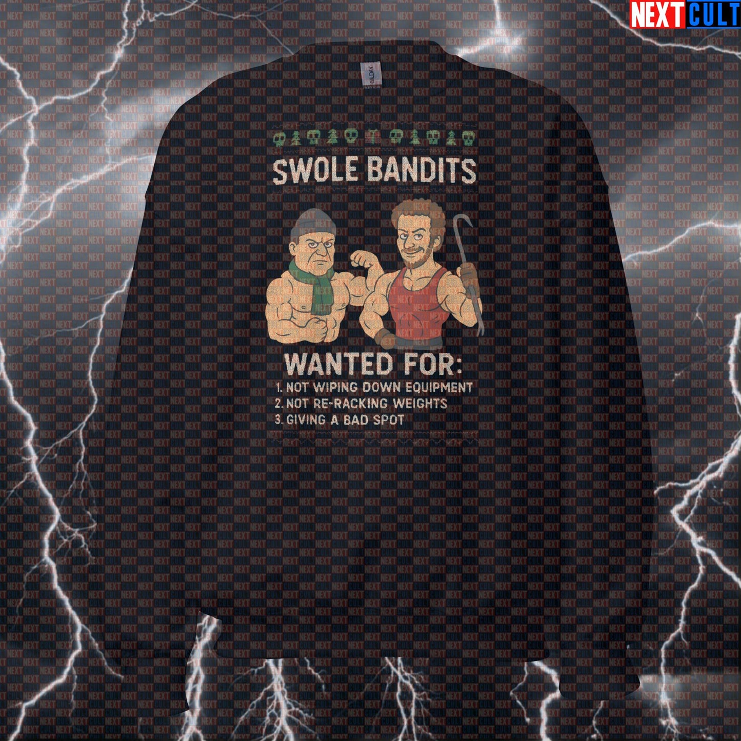 Swole Bandits Home Alone Gym Sweatshirt | Funny Christmas Fitmas Meme Workout Sweater | Pump Cover Pullover Sweatshirts Bodybuilding Christmas Films Fitness Gym Powerlifting Pump Cover Workout Next Cult Brand