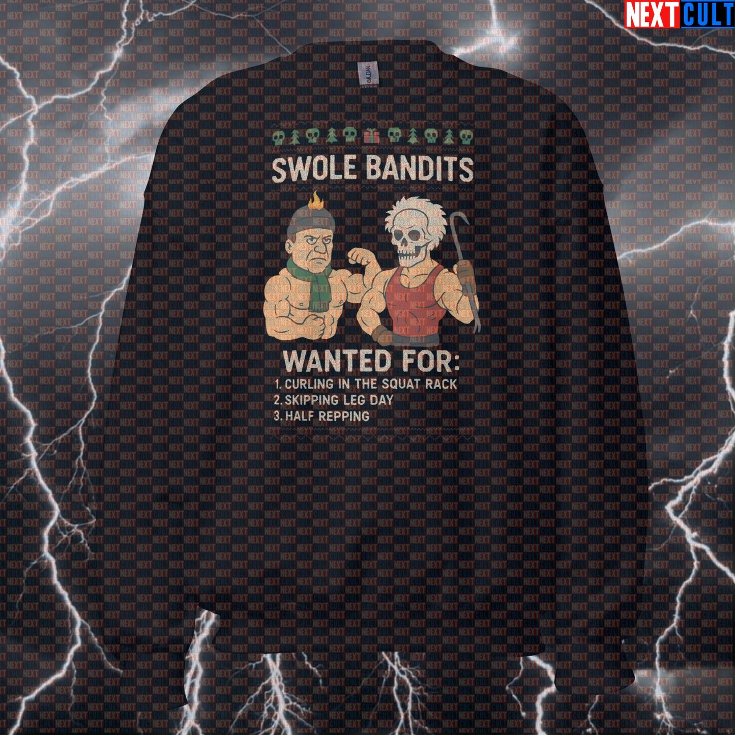 Swole Bandits Home Alone Gym Sweatshirt | Funny Christmas Fitmas Workout Sweater | Pump Cover Pullover Sweatshirts Bodybuilding Christmas Films Fitness Gym Powerlifting Pump Cover Workout Next Cult Brand