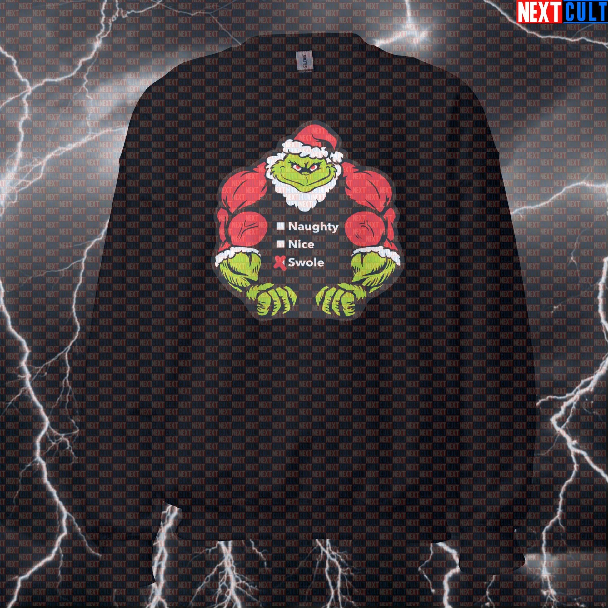 Swole Grinch Funny Christmas Gym Sweatshirt | Liftmas Fitness Meme Workout Sweater | Grinch Pump Cover Sweatshirts Bodybuilding Christmas Films Fitness Gym Pump Cover Workout Next Cult Brand