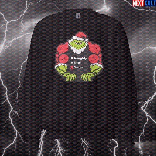 Swole Grinch Funny Christmas Gym Sweatshirt | Liftmas Fitness Meme Workout Sweater | Grinch Pump Cover Sweatshirts Bodybuilding Christmas Films Fitness Gym Pump Cover Workout Next Cult Brand
