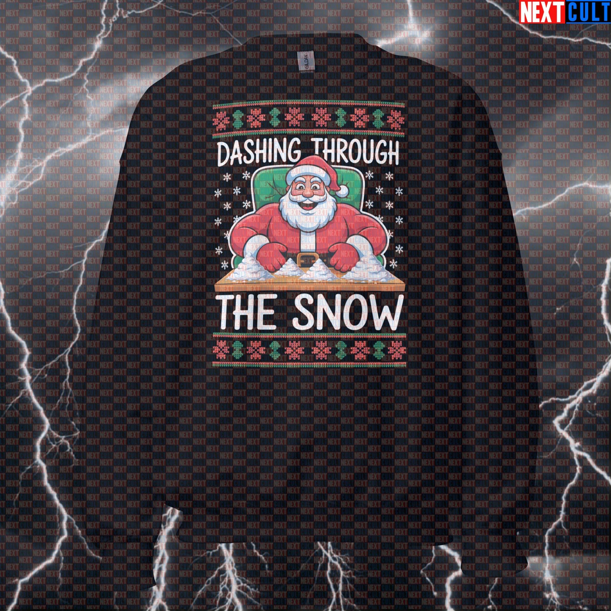 Funny Dashing Through The Snow Gym Sweatshirt | Sniffing Creatine Christmas Meme Sweater | Liftmas Pullover Sweatshirts Bodybuilding Christmas Fitness Gym Pump Cover Workout Next Cult Brand