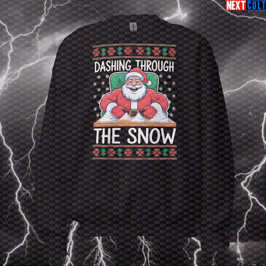 Funny Dashing Through The Snow Gym Sweatshirt | Sniffing Creatine Christmas Meme Sweater | Liftmas Pullover Sweatshirts Bodybuilding Christmas Fitness Gym Pump Cover Workout Next Cult Brand