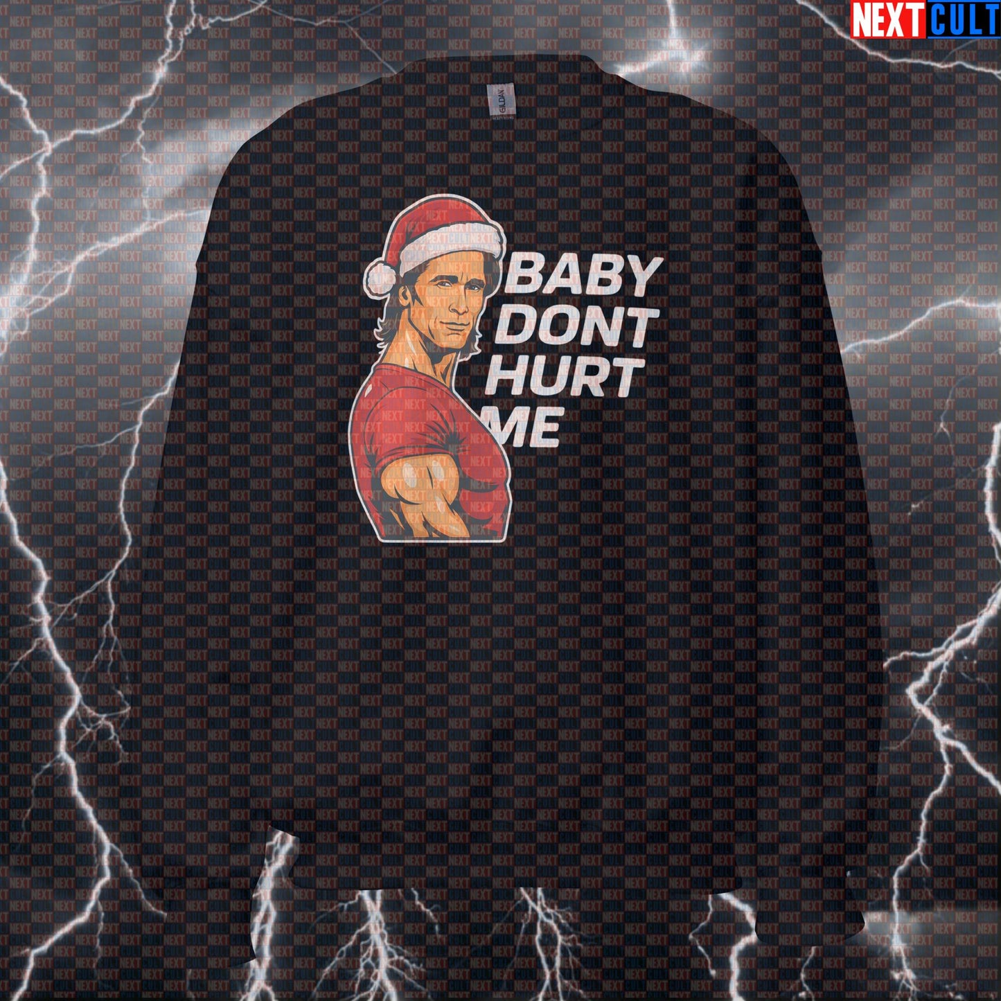 Funny Mike O'Hearn Christmas Gym Sweatshirt | Baby Don't Hurt Me Santa Meme Workout Pullover Sweatshirts Bodybuilding Christmas Fitness Gym Mike O'Hearn Pump Cover Workout Next Cult Brand