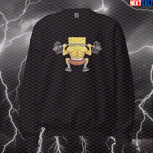 Swolebob Squatpants Gym Sweatshirt | Funny SpongeBob Meme Workout Sweater For Leg Day & Squats Bodybuilding Fitness Gym Leg Day Powerlifting Pump Cover SpongeBob TV Workout Next Cult Brand