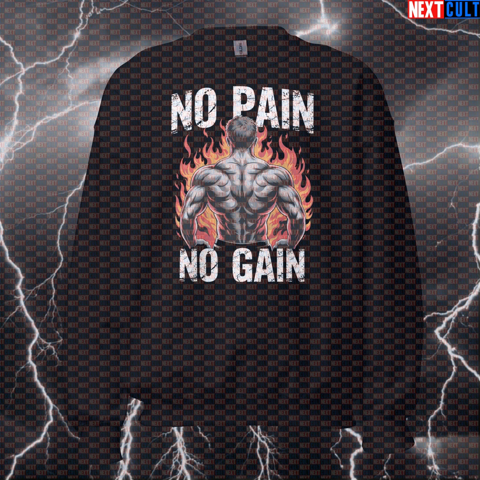 Hardcore Gains Gym Sweatshirt | Funny No Pain No Gain Workout Sweater | Fire Back Day Pullover Bodybuilding Fitness Gym Pump Cover Workout Next Cult Brand