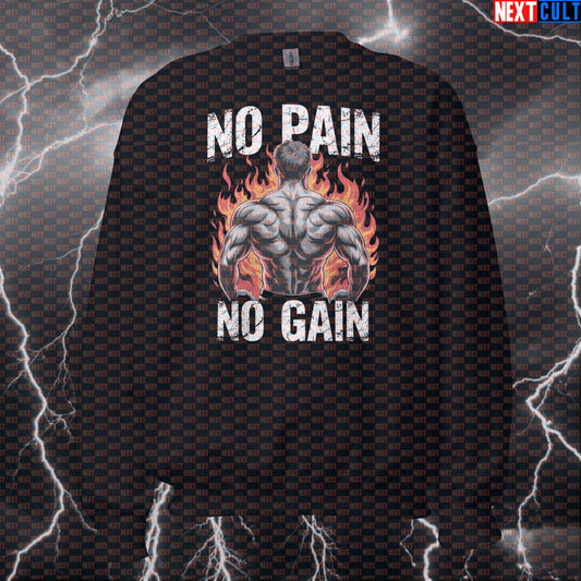 Hardcore Gains Gym Sweatshirt | Funny No Pain No Gain Workout Sweater | Fire Back Day Pullover Bodybuilding Fitness Gym Pump Cover Workout Next Cult Brand