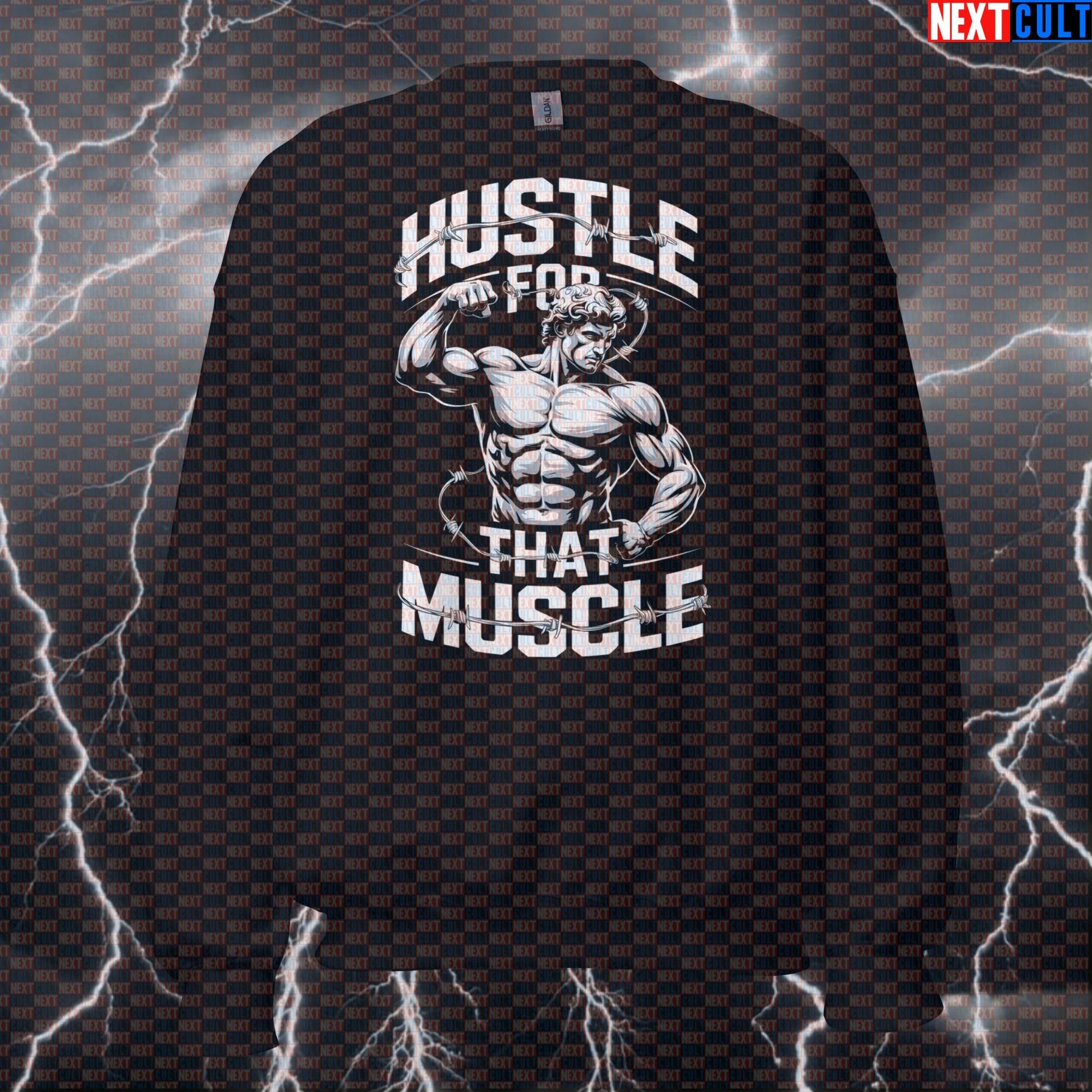 Funny Hustle For That Muscle Gym Sweatshirt | Greek God Meme Workout Sweater | Protein Powered Pullover Ancient Greece Bodybuilding Fitness Gym Pump Cover Workout Next Cult Brand