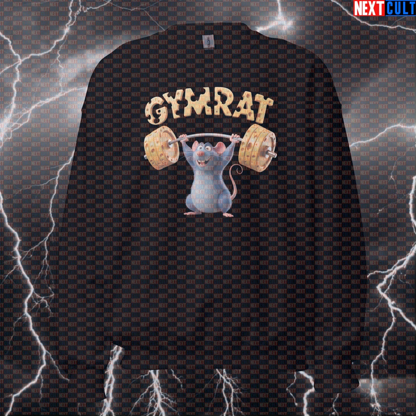 Funny Gym Rat Sweatshirt | Ratatouille Meme Workout Sweater For Lifters | Cheese Barbell Pump Cover Sweatshirts Bodybuilding Films Fitness Gym Gymrat Powerlifting Pump Cover Workout Next Cult Brand
