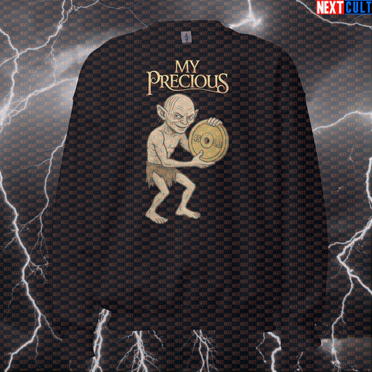 Lord of the Plates Funny Gym Sweatshirt | My Precious Workout Sweater For Bodybuilding Sweatshirts Bodybuilding Films Fitness Gym Lord of the Rings Powerlifting Pump Cover Workout Next Cult Brand