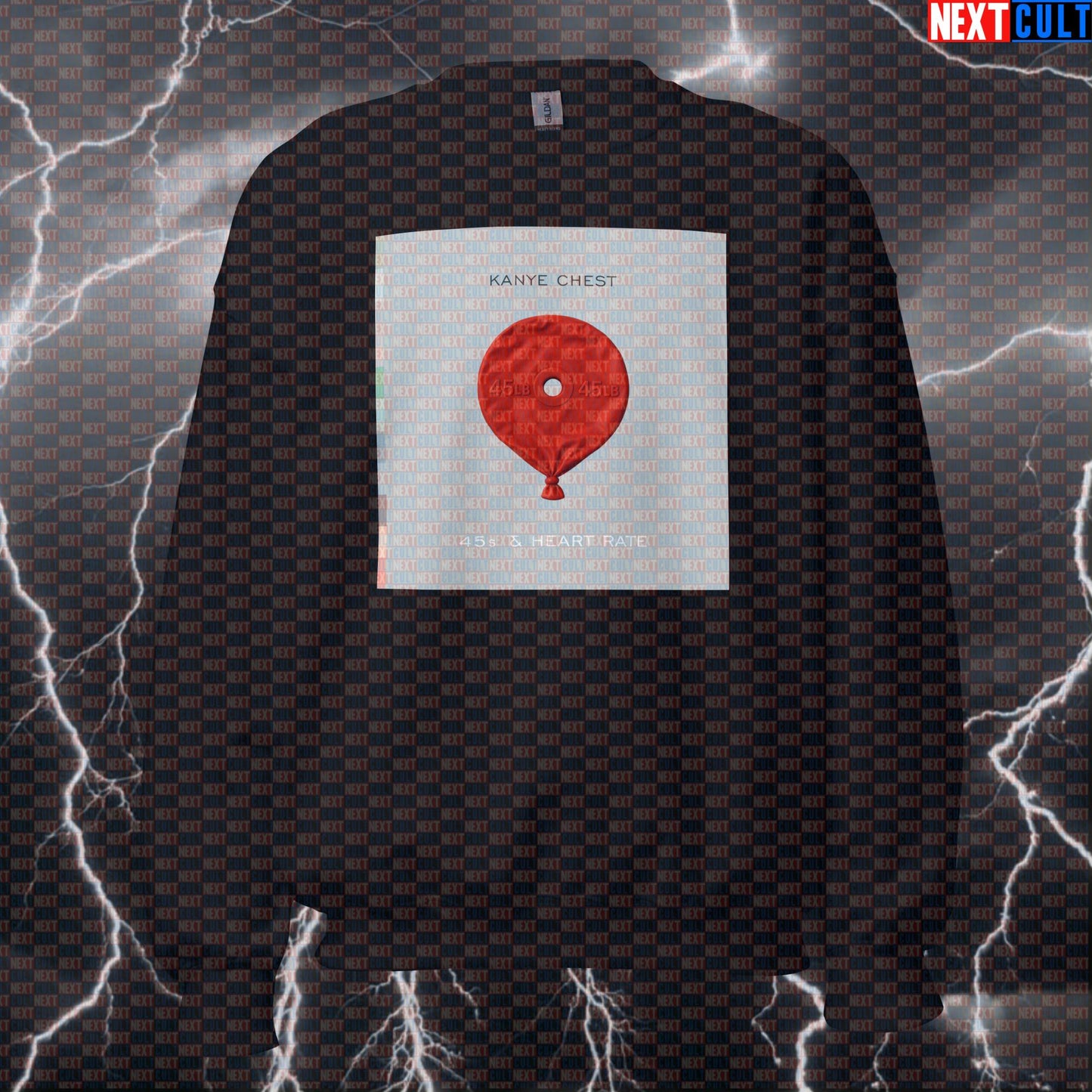 45s & Heart Rate Gym Sweatshirt | Kanye Lifting Parody Crewneck Pullover Sweatshirts Bodybuilding Fitness Gym Hip Hop Kanye West Powerlifting Pump Cover Workout Next Cult Brand