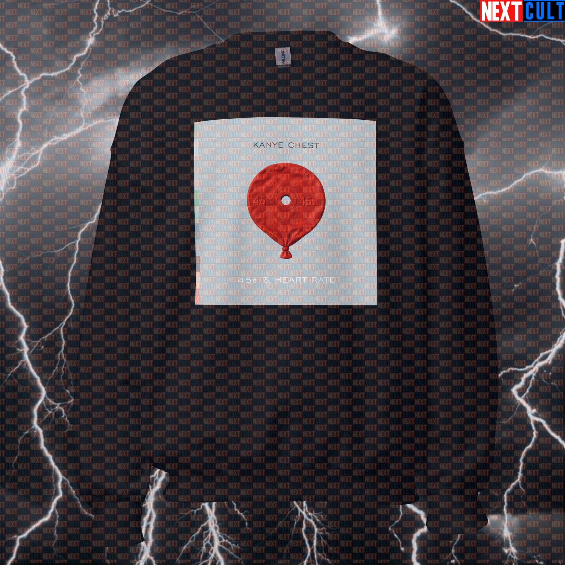 45s & Heart Rate Gym Sweatshirt | Kanye Lifting Parody Crewneck Pullover Sweatshirts Bodybuilding Fitness Gym Hip Hop Kanye West Powerlifting Pump Cover Workout Next Cult Brand