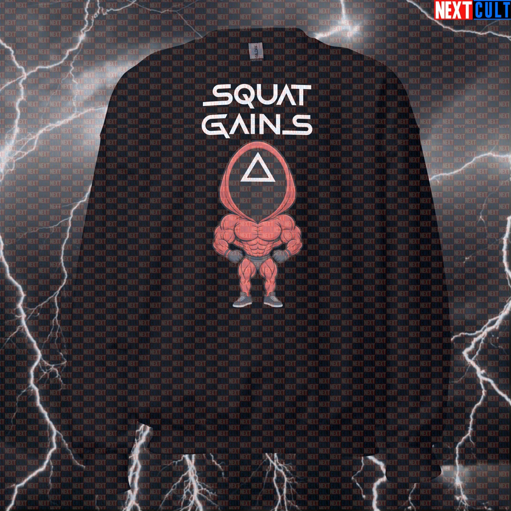 Funny Squat Game Gym Sweatshirt | Squid Game Parody Workout Sweater For Leg Day | Squat Gains Pullover Bodybuilding Fitness Gym Leg Day Powerlifting Pump Cover TV Workout Next Cult Brand