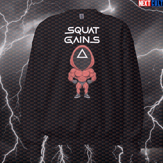 Funny Squat Game Gym Sweatshirt | Squid Game Parody Workout Sweater For Leg Day | Squat Gains Pullover Bodybuilding Fitness Gym Leg Day Powerlifting Pump Cover TV Workout Next Cult Brand