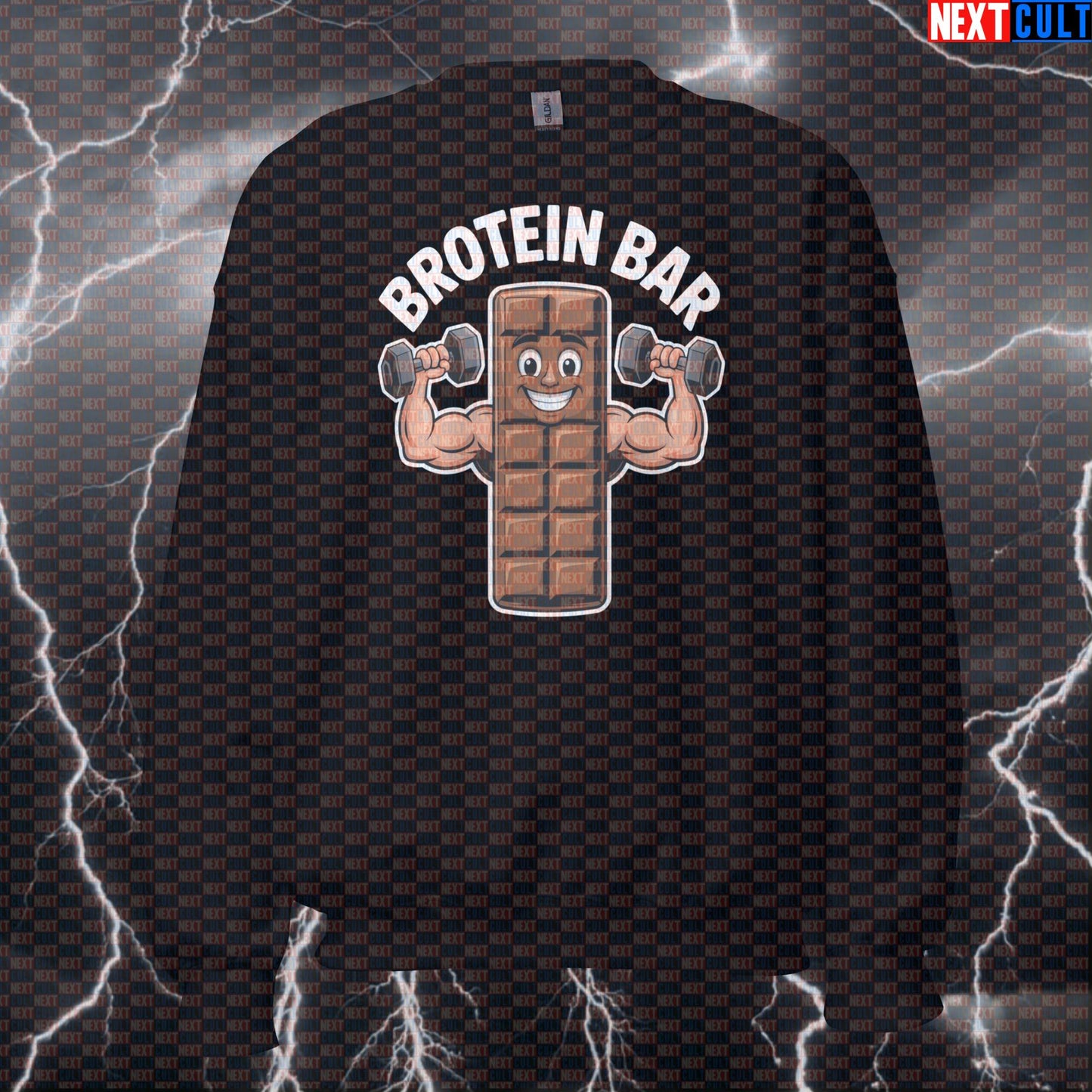Funny Brotein Bar Gym Sweatshirt | Workout Sweater For Gym Bros & Lifters | Protein Bar Meme Pullover Bodybuilding Fast Food Fitness Gym Pump Cover Workout Next Cult Brand