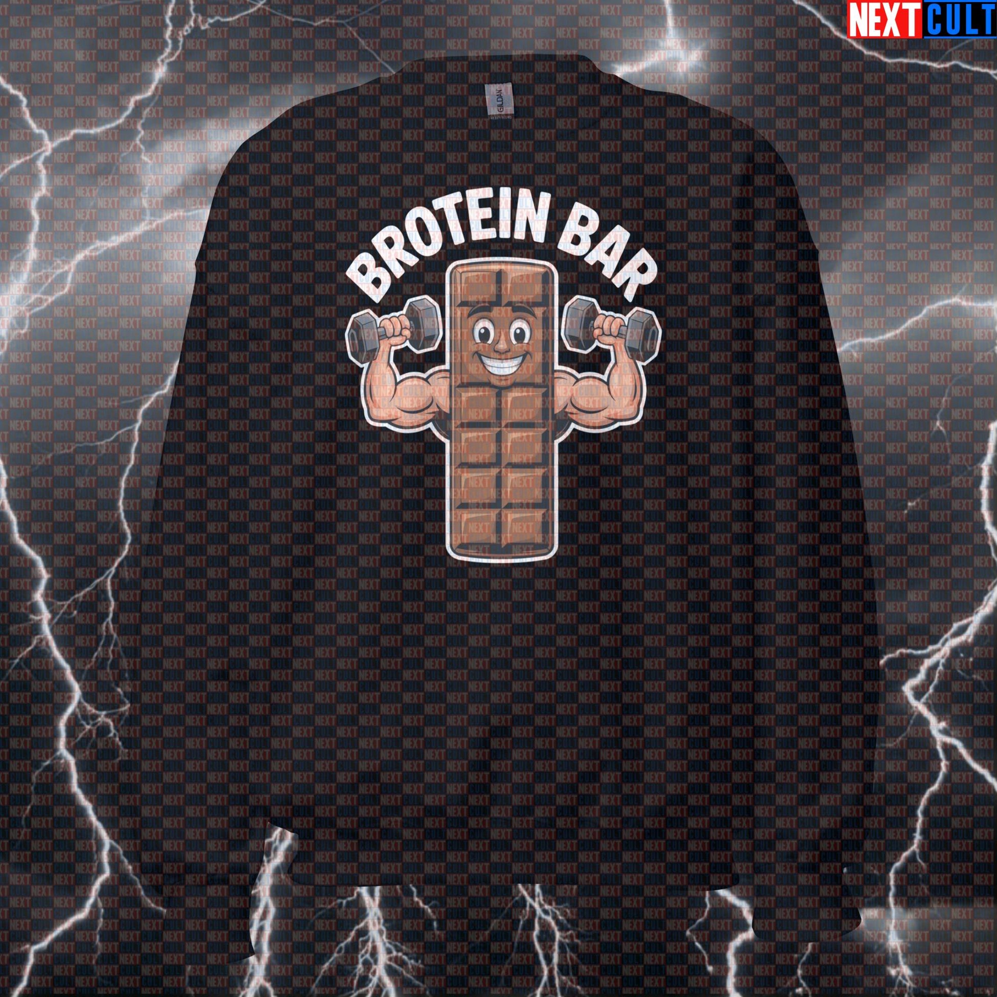 Funny Brotein Bar Gym Sweatshirt | Workout Sweater For Gym Bros & Lifters | Protein Bar Meme Pullover Bodybuilding Fast Food Fitness Gym Pump Cover Workout Next Cult Brand