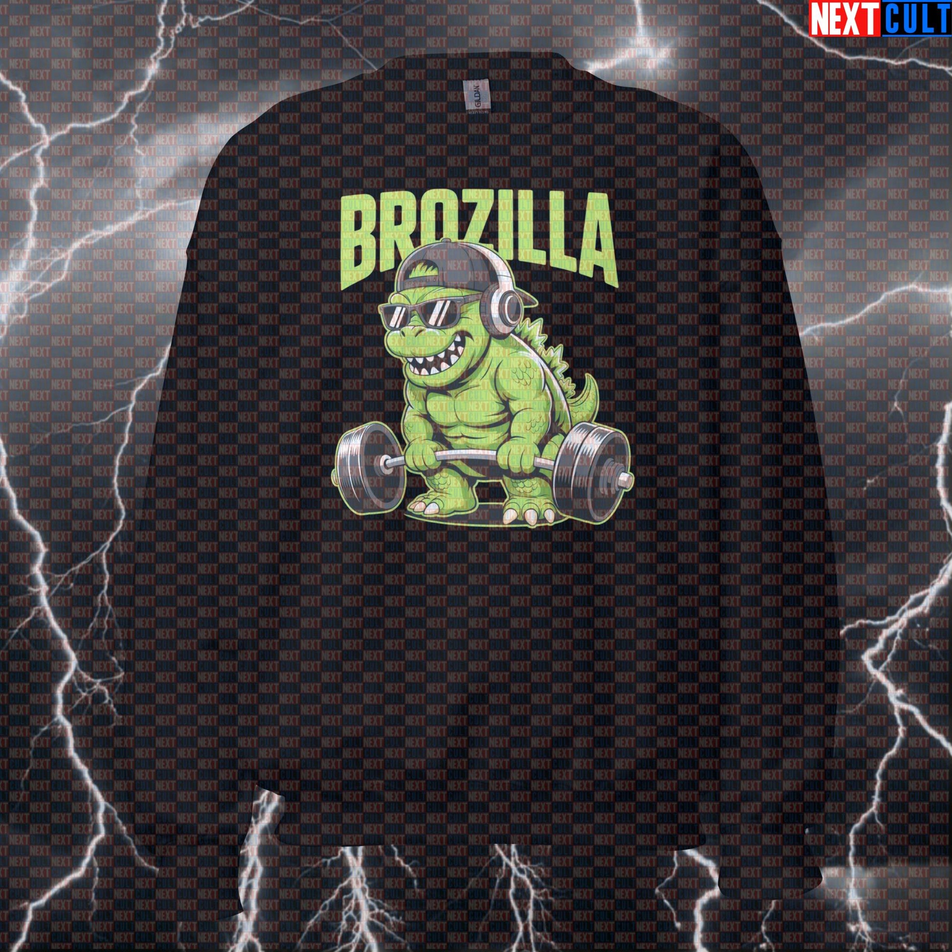 Brozilla Funny Gym Sweatshirt | Godzilla Gym Meme Workout Sweater For Lifters | Monster Gains Pullover Bodybuilding Fitness Gym Leg Day Powerlifting Pump Cover Workout Next Cult Brand