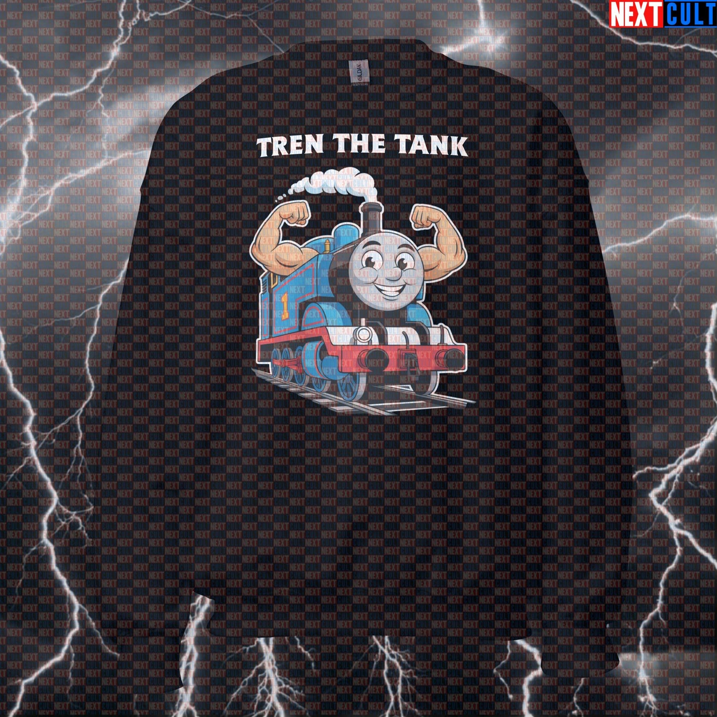 Funny Tren The Tank Gym Sweatshirt | Thomas The Tank Engine Meme Workout Sweater | Pump Cover Pullover Bodybuilding Fitness Gym Pump Cover Steroids TV Workout Next Cult Brand