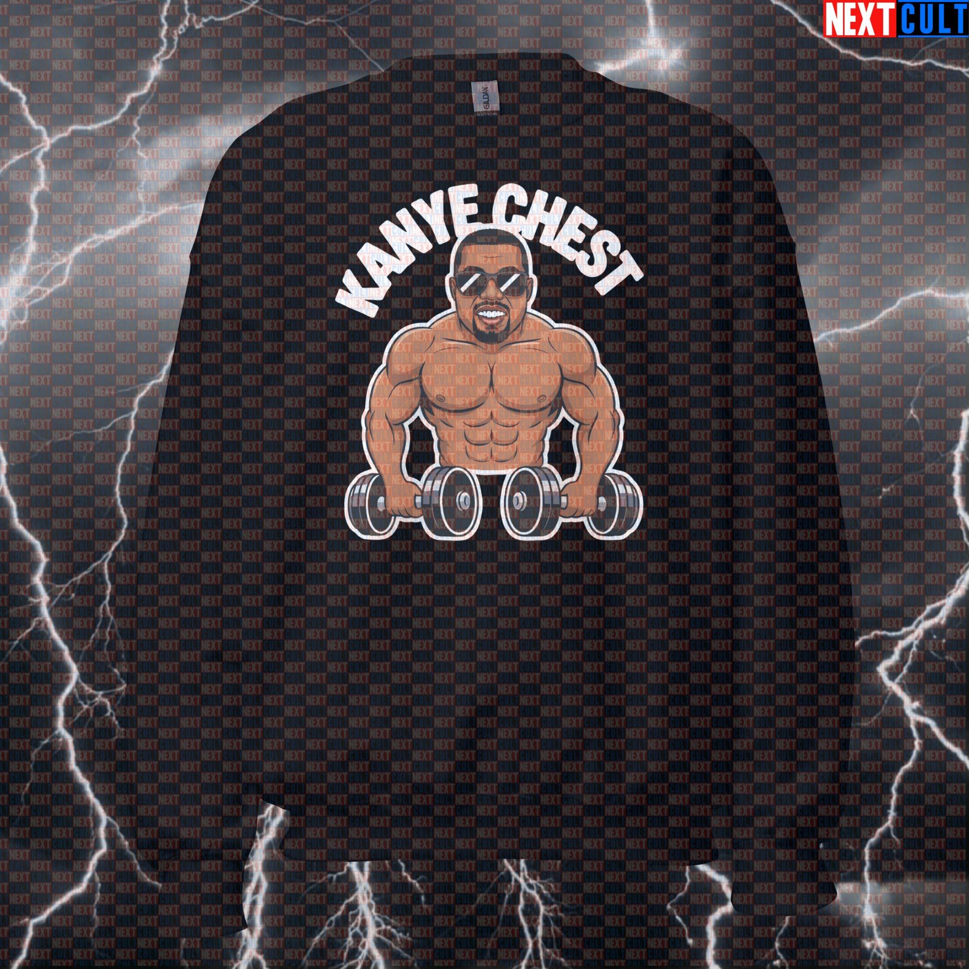 Funny Kanye Chest Gym Sweatshirt | Chest Day Pump Cover Sweater For Lifters | Gym Meme Pullover Top Bodybuilding Fitness Gym Hip Hop Kanye West Pump Cover Workout Next Cult Brand