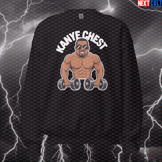 Funny Kanye Chest Gym Sweatshirt | Chest Day Pump Cover Sweater For Lifters | Gym Meme Pullover Top Bodybuilding Fitness Gym Hip Hop Kanye West Pump Cover Workout Next Cult Brand