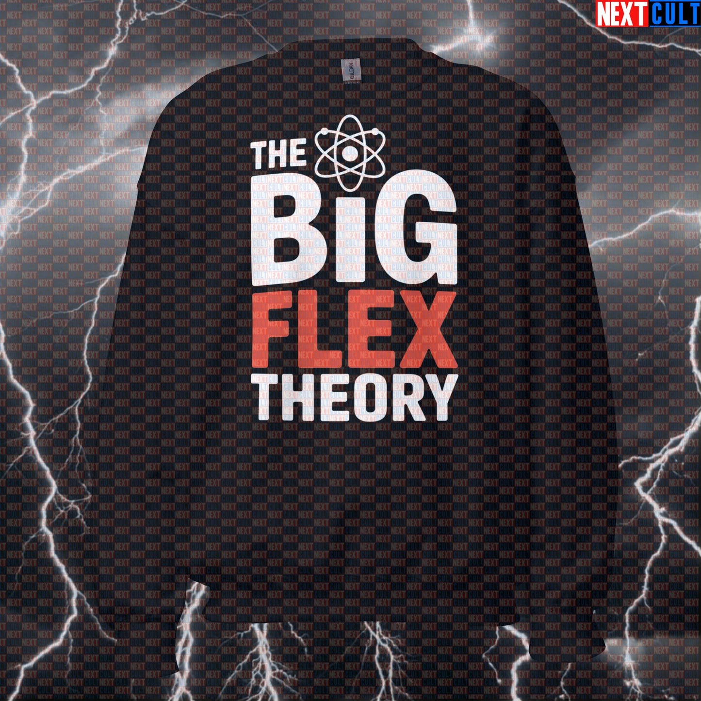 The Big Flex Theory Funny Gym Sweatshirt | Science Based Lifting Sweater | Bazinga Pump Cover Pullover Bodybuilding Fitness Gym Pump Cover TV Workout Next Cult Brand