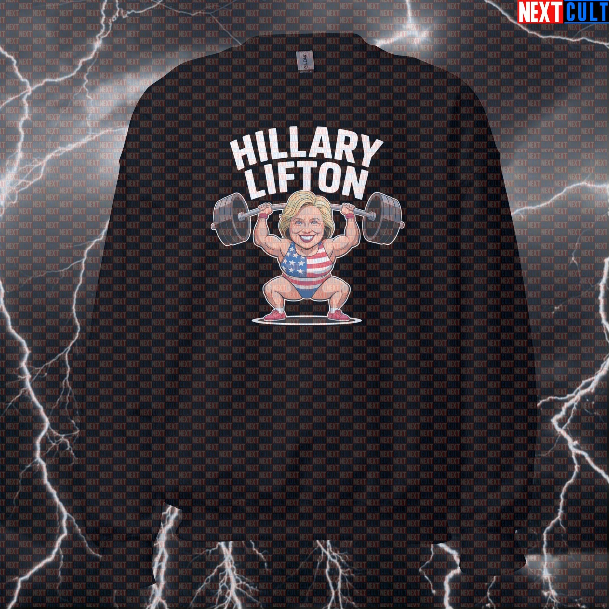 Hillary Lifton Funny Gym Sweatshirt | Political Meme Workout Sweater | Fourth of July Pump Cover Pullover 4th of July Bodybuilding Fitness Gym Powerlifting Pump Cover Workout Next Cult Brand