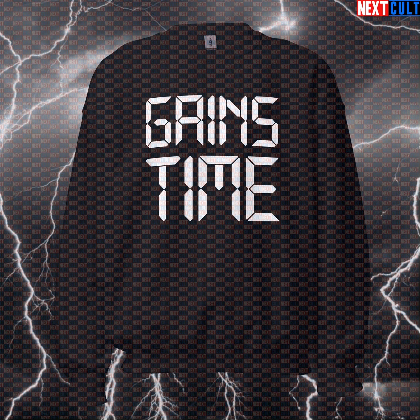 Funny Gains Time Gym Sweatshirt | Workout Sweater For Lifters & Gym Bros | Fitness Meme Pullover Top Bodybuilding Fitness Gym Pump Cover Workout Next Cult Brand