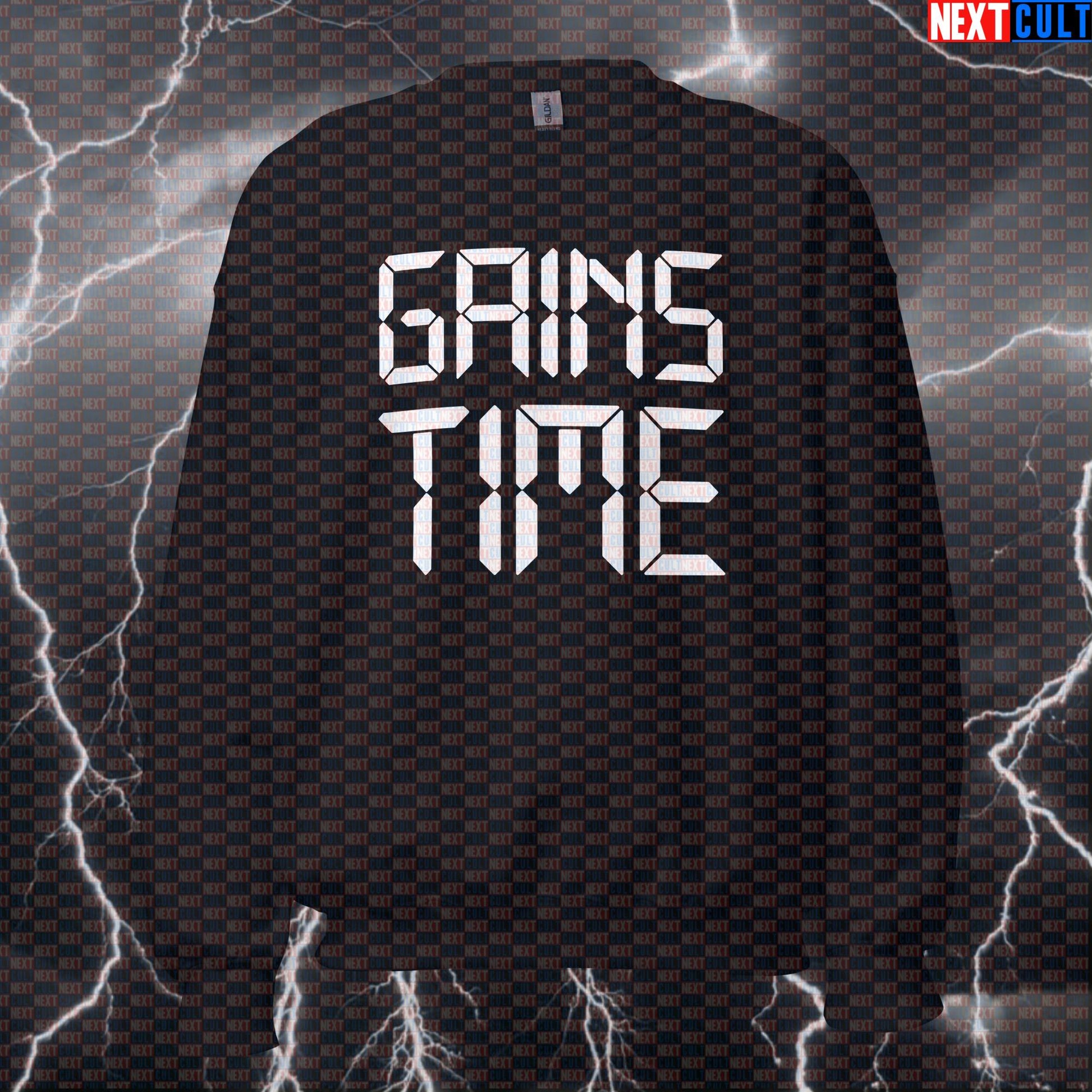 Funny Gains Time Gym Sweatshirt | Workout Sweater For Lifters & Gym Bros | Fitness Meme Pullover Top Bodybuilding Fitness Gym Pump Cover Workout Next Cult Brand