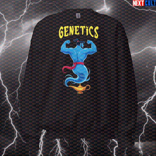 Funny Genetics Genie Gym Sweatshirt | Wish For Better Gains Workout Sweater | Bodybuilding Meme Pullover Bodybuilding Films Fitness Gym Pump Cover Workout Next Cult Brand