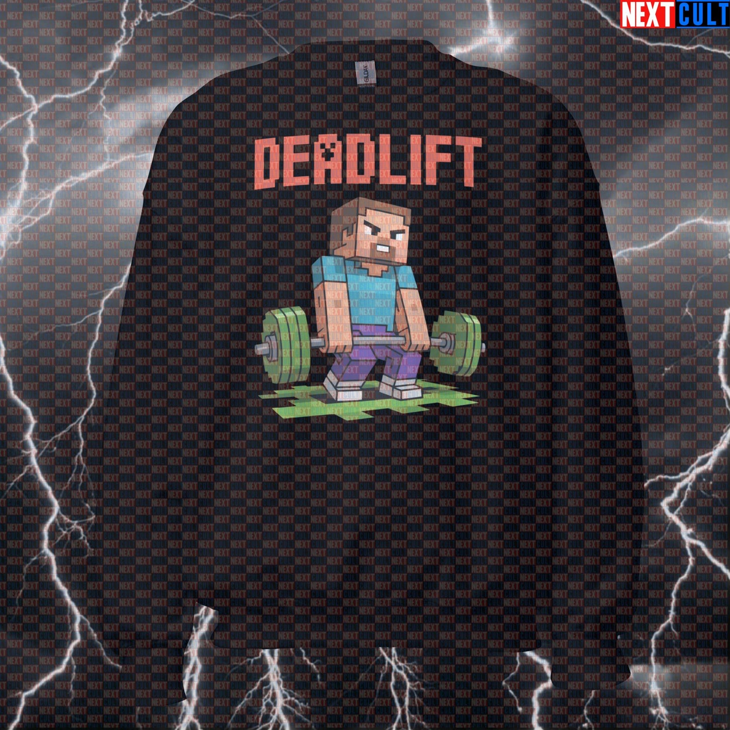 Funny Minecraft Deadlift Sweatshirt | Gym Meme Workout Pullover For Lifters | Pick Up Heavy Blocks Crewneck Bodybuilding Fitness Gym Leg Day Powerlifting Pump Cover Video Games Workout Next Cult Brand