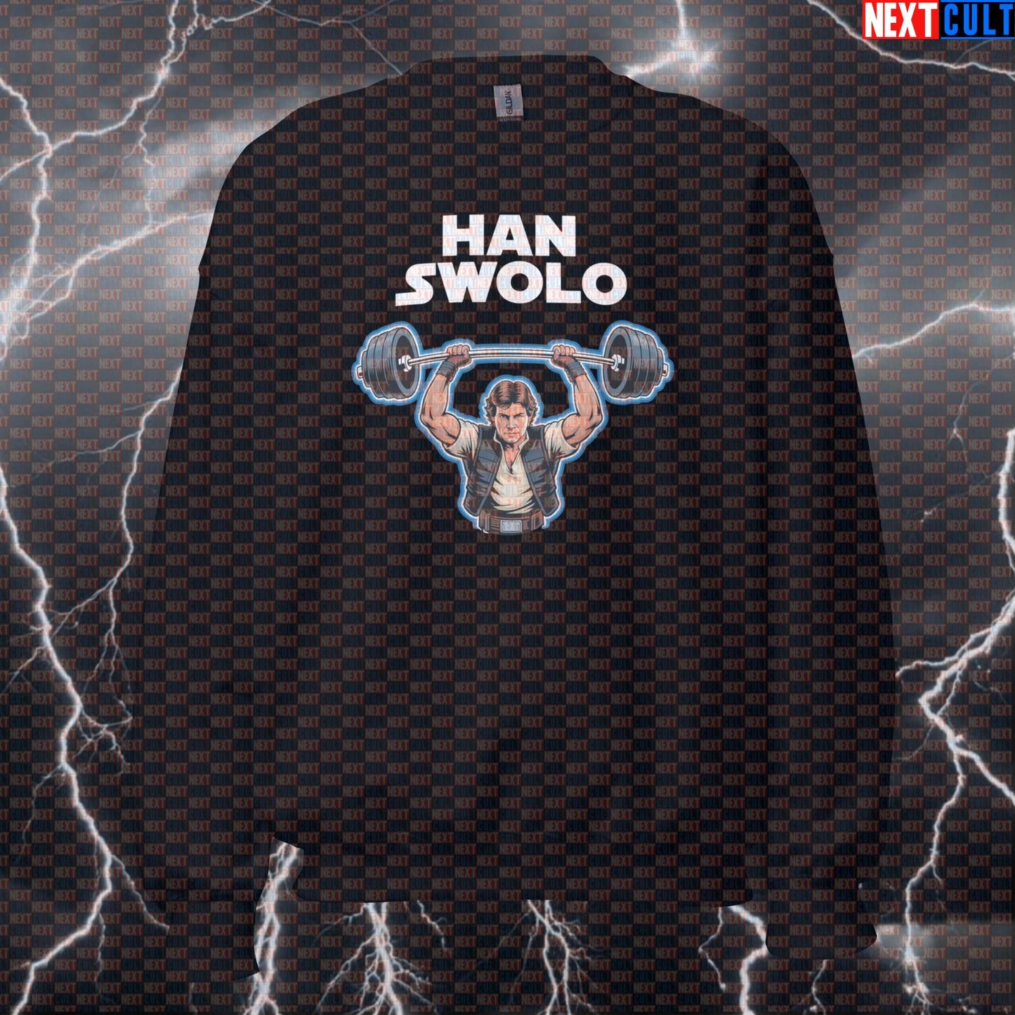 Han Swolo Pump Cover - Funny Star Wars Gym Sweatshirt for Lifters & Fitness Bros Swole Workout Pullover Films Fitness Gym Pump Cover Star Wars Workout Next Cult Brand
