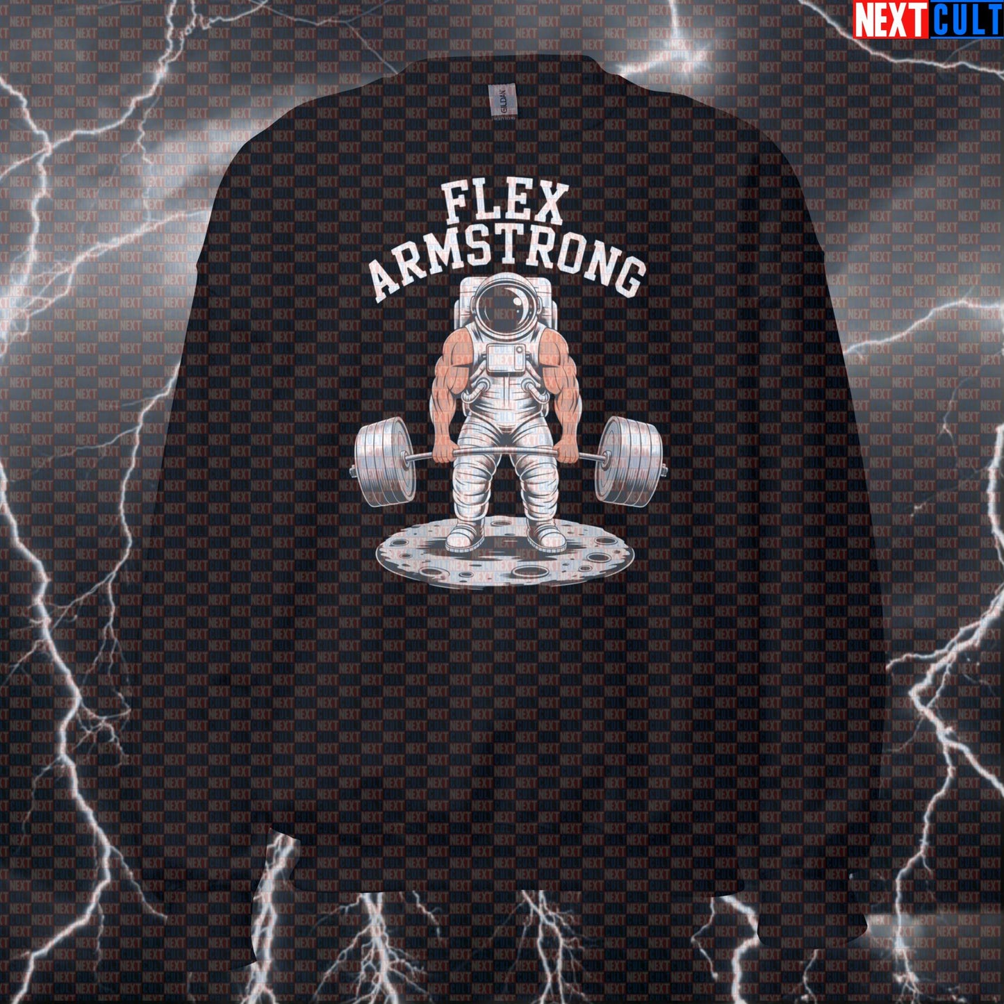 Funny Gym Sweatshirt for Lifters - Flex Armstrong Astronaut Moon Huge Arms Pump Cover Jumper Bodybuilding Fitness Gym Pump Cover Workout Next Cult Brand
