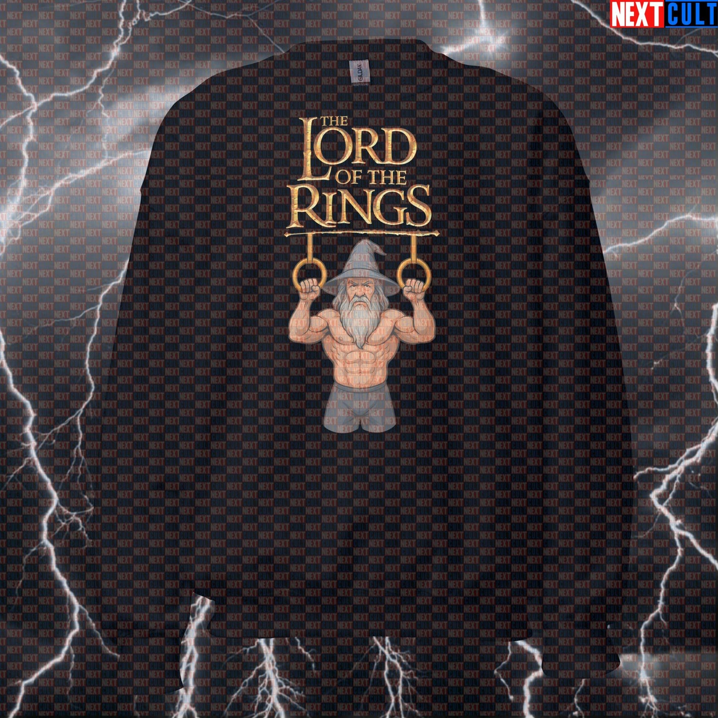 Lord of the Calisthenics Rings Gandalf Funny Gym Sweatshirt | LOTR Workout Pullover Books Calisthenics Films Fitness Gym Lord of the Rings Pump Cover Workout Next Cult Brand