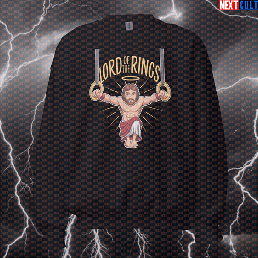 Funny Lord of the Calisthenics Rings Sweatshirt | Gym Meme Workout Sweater | Jesus Lifter Pullover Calisthenics Easter Fitness Gym Jesus Pump Cover Workout Next Cult Brand