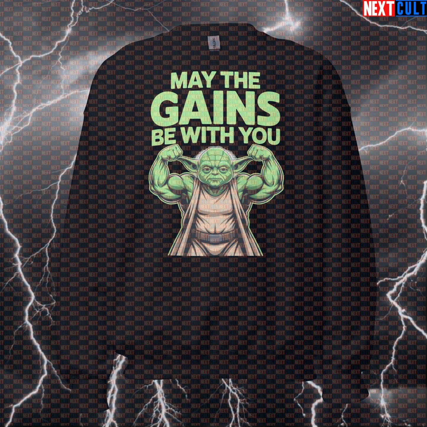 May The Gains Be With You Gym Sweatshirt | Funny Yoda Workout Sweater For Lifters Bodybuilding Films Fitness Gym Pump Cover Star Wars Workout Yoda Next Cult Brand