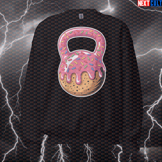 Donut Kettlebell Funny Gym Sweatshirt - Bakery Gains Meme Jumper Pullover Pump Cover Bulking Donuts Fast Food Fitness Gym Kettlebell Pump Cover Workout Next Cult Brand