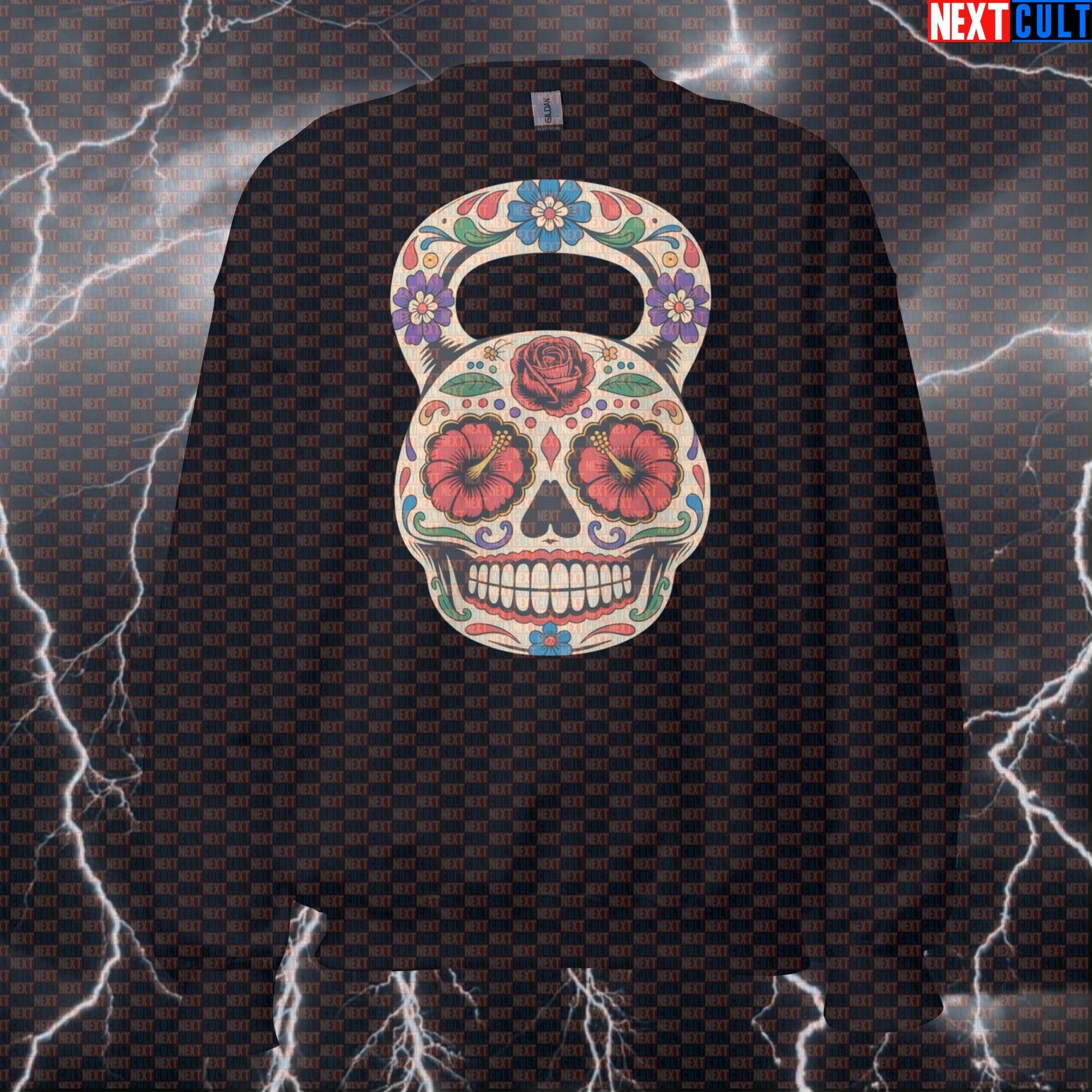 Dia De Los Muertos Kettlebell Funny Gym Sweatshirt - Day of the Dead Pump Cover Jumper Pullover Dia De Los Muertos Fitness Gym Kettlebell Pump Cover Workout Next Cult Brand
