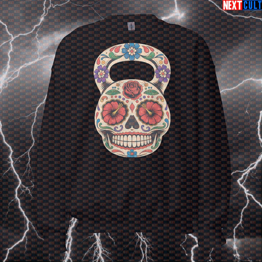 Dia De Los Muertos Kettlebell Funny Gym Sweatshirt - Day of the Dead Pump Cover Jumper Pullover Dia De Los Muertos Fitness Gym Kettlebell Pump Cover Workout Next Cult Brand
