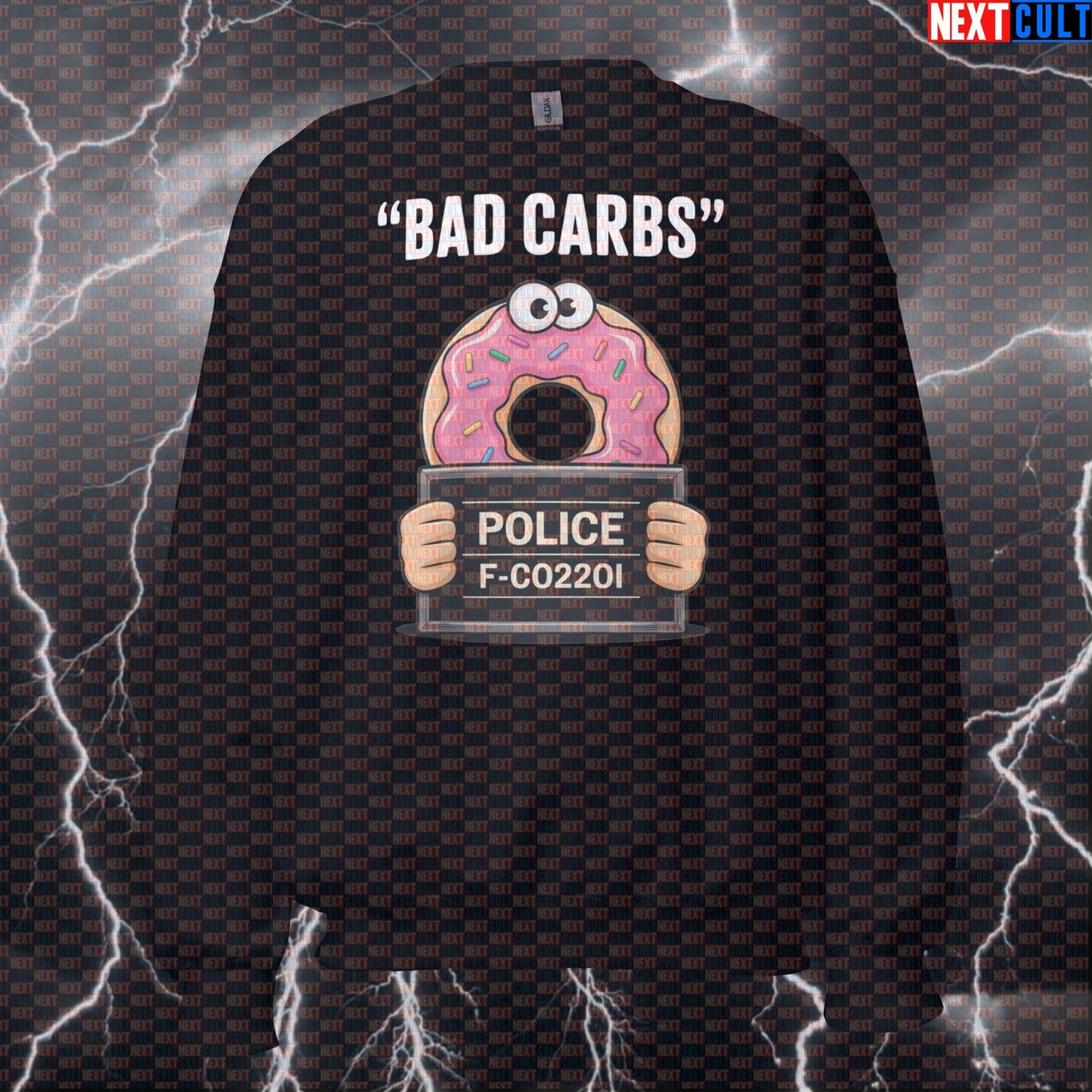 Donut Mugshot Funny Gym Sweatshirt - Guilty Carb Meme Pullover Jumper Pump Cover For Lifters Bulking Donuts Fast Food Fitness Gym Pump Cover Workout Next Cult Brand