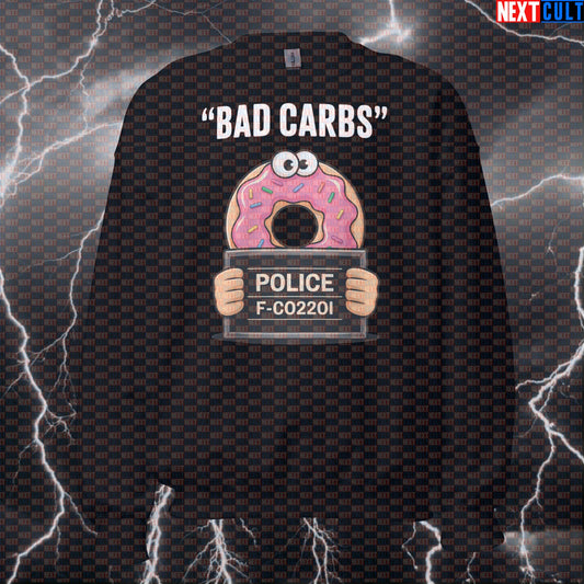 Donut Mugshot Funny Gym Sweatshirt - Guilty Carb Meme Pullover Jumper Pump Cover For Lifters Bulking Donuts Fast Food Fitness Gym Pump Cover Workout Next Cult Brand
