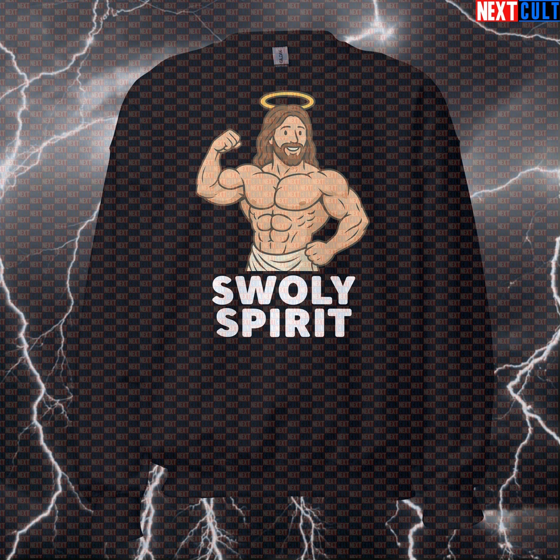Jesus Bodybuilder Crewneck Sweatshirt | Swoly Spirit Funny Gym Sweater Bodybuilding Easter Fitness Gym Jesus Pump Cover Workout Next Cult Brand
