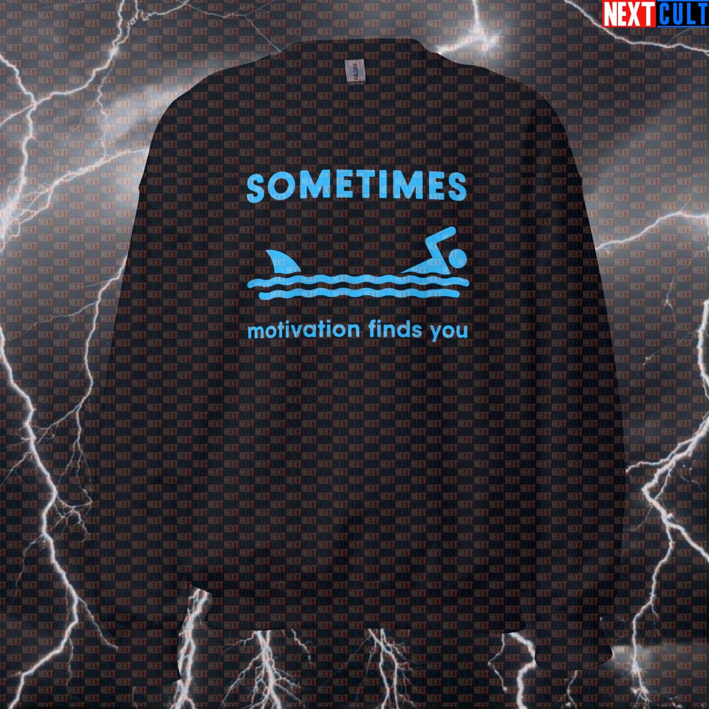 Funny Gym Sweatshirt with Shark Meme - Motivation Finds You Workout Pullover for Cardio & Pump Cover Sweatshirts Cardio Fitness Gym Pump Cover Swimming Workout Next Cult Brand